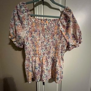 Hayden Smocked Peplum Floral Blouse